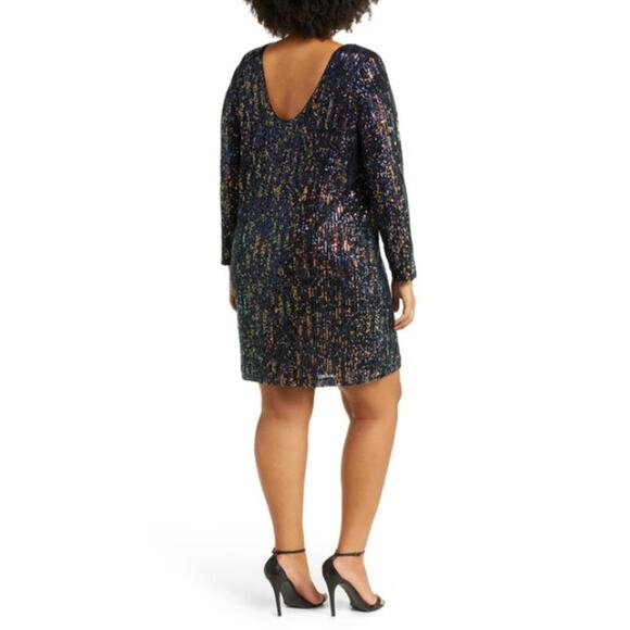 CHELSEA28 Women's Sequin Long Sleeve Minidress Large Navy Blue Multi NWOT - Picture 4 of 10